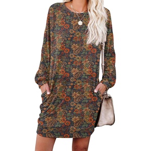 image:imagePrinStory Womens Casual Sweater Dresses Fall Winter Crewneck Loose Fit Pullover Tunic Dress with Side Pockets for Work S4XLB03fp Cashew Navy