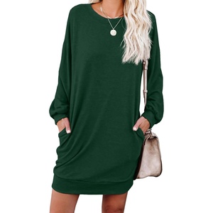 image:imagePrinStory Womens Casual Sweater Dresses Fall Winter Crewneck Loose Fit Pullover Tunic Dress with Side Pockets for Work S4XLDark Green