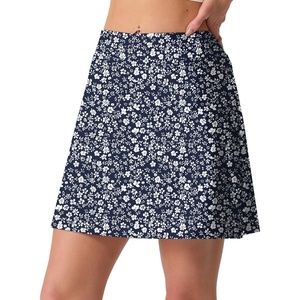 image:imagePrinStory Womens High Waisted Tennis Skirt 2 in 1 Athletic Skirt Quick Dry Pickleball Golf Skort for Workout RunningBlue White Flower