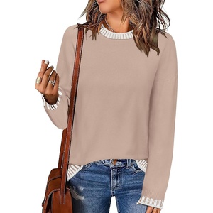 image:imagePrinStory Womens Long Sleeve Sweaters Loose Fit Crewneck Pullover Tops with Side Slits 2025 Fall Outfits Fashion ClothesLight Camel