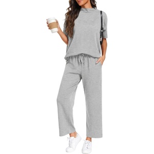image:imagePrinStory Womens Lounge Set Summer 2 Piece Outfits Pullover Top and Wide Leg Pants Matching Sets 2026Light Gray