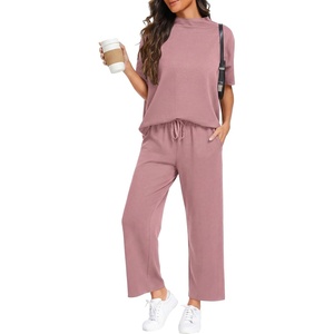 image:imagePrinStory Womens Lounge Set Summer 2 Piece Outfits Pullover Top and Wide Leg Pants Matching Sets 2026Purple Red