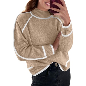 image:imagePrinStory Womens Mock Neck Pullover Sweater Long Sleeve Color Block Loose Knit 2024 Fall and Winter Basic Trend Outfits