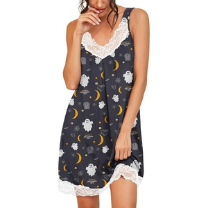 image:imagePrinStory Womens Nightgown Vneck Chemise Sleepwear Lace Nightwear Soft Lingerie for WomenBlack Moon Ghost
