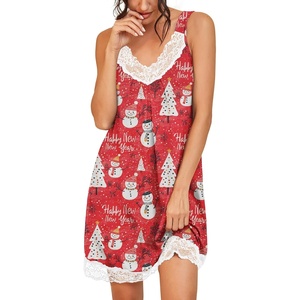 image:imagePrinStory Womens Nightgown Vneck Chemise Sleepwear Lace Nightwear Soft Lingerie for WomenRed Snowman