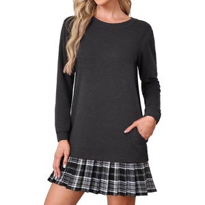 image:imagePrinStory Womens OnePieces Tunic Dress  Flowy Fall Lightweight Soft Casual Work Party Vacation Long Sleeve Pleated SkirtDark Gray