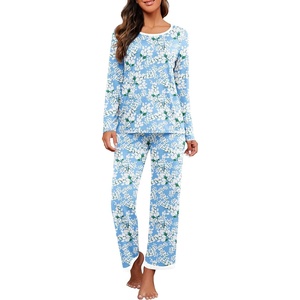 image:imagePrinStory Womens Pajama Set Long Sleeve Sleepwear Ladies Soft Pjs Lounge Set 2026Jasmine Blue