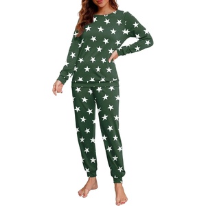 image:imagePrinStory Womens Pajama Set Long Sleeve Sleepwear Nightwear Soft Pjs Lounge Sets With PocketsFpdark Green Wh Star