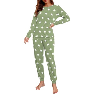 image:imagePrinStory Womens Pajama Set Long Sleeve Sleepwear Nightwear Soft Pjs Lounge Sets With PocketsFplight Green Wh Star