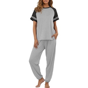 image:imagePrinStory Womens Pajama Sets Short Sleeve Pjs 2 Piece Lounge Set Soft Pj Sets Lightweight Sleepwear Loungewear with PocketsLight Gray