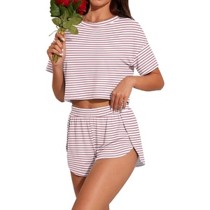 image:imagePrinStory Womens Pajama Sets Side Split Shorts Pj Set Cute Pjs 2 Piece Summer Lounge SetsFppink White Plaid