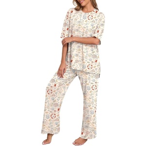 image:imagePrinStory Womens Pajamas Sets 2 Piece Lounge Set Short Sleeve Tops and Long Pants Soft Pjs Loungewear with PocketsFpapricot Tableware