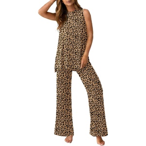 image:imagePrinStory Womens Pajamas Sets 2 Piece Soft Pjs for Women Sleeveless Pajama Set Summer Loungewear with PocketsFpapricot Ld Print