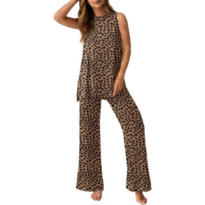 image:imagePrinStory Womens Pajamas Sets 2 Piece Soft Pjs for Women Sleeveless Pajama Set Summer Loungewear with PocketsFpkhaki Love