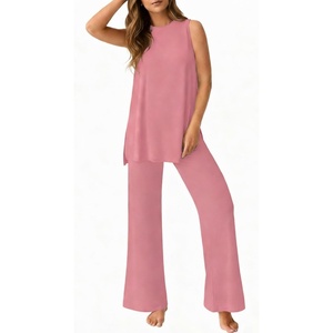 image:imagePrinStory Womens Pajamas Sets 2 Piece Soft Pjs for Women Sleeveless Pajama Set Summer Loungewear with PocketsPink