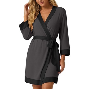 image:imagePrinStory Womens Robe Knit Kimono Bathrobe Lightweight Soft Sleepwear Knee Length Lounge RobesDark Gray