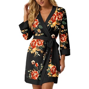 image:imagePrinStory Womens Robe Knit Kimono Bathrobe Lightweight Soft Sleepwear Knee Length Lounge RobesRed Brown Black