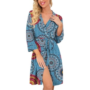 image:imagePrinStory Womens Robe Lightweight Short Knit Bathrobe Soft Ladies Sleepwear with PocketsA02 Fpmix Blue