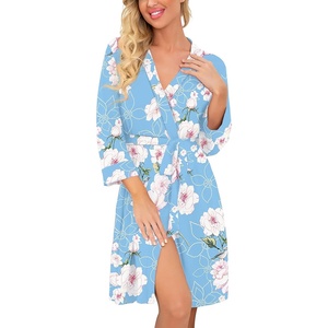 image:imagePrinStory Womens Robe Lightweight Short Knit Bathrobe Soft Ladies Sleepwear with PocketsB01 Fplight Blue