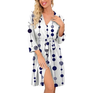 image:imagePrinStory Womens Robe Lightweight Short Knit Bathrobe Soft Ladies Sleepwear with PocketsFpdot Vertical Line