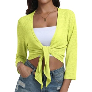 image:imagePrinStory Womens Tie Front Shrug 34 Sleeve Bolero Cardigan Lightweight Summer Casual Short Shawl Top S4XL23 Fluorescent Green