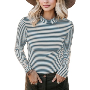 image:imagePrinStory Womens Tops Long Sleeve Shirts Slim Fit Business Dressy Casual Pullover Tee for 2025 TrendyFp Apricot Blue Stripe
