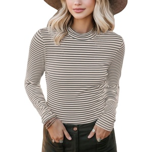 image:imagePrinStory Womens Tops Long Sleeve Shirts Slim Fit Business Dressy Casual Pullover Tee for 2025 TrendyFp Apricot Grey Stripe