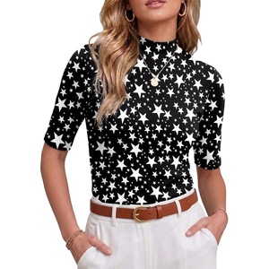 image:imagePrinStory Womens Tops Mock Neck Short Sleeve T Shirts Dressy Casual Ribbed Knit Slim Fit Summer Business Going Out Tops 2026Fp White Star
