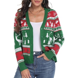 image:imagePrinStory Womens Ugly Christmas Cardigan Sweaters Long Sleeve Button Down Open Front Casual Warm Funny Knit Sweater S2XL02fp Green Elk Snowflake