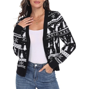 image:imagePrinStory Womens Ugly Christmas Cardigan Sweaters Long Sleeve Button Down Open Front Casual Warm Funny Knit Sweater S2XL03fp Black White Elk