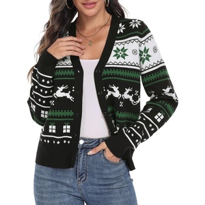 image:imagePrinStory Womens Ugly Christmas Cardigan Sweaters Long Sleeve Button Down Open Front Casual Warm Funny Knit Sweater S2XL04fp Black Wh Green Snow