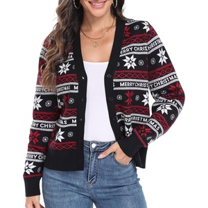 image:imagePrinStory Womens Ugly Christmas Cardigan Sweaters Long Sleeve Button Down Open Front Casual Warm Funny Knit Sweater S2XL05fp Black Snow Letter