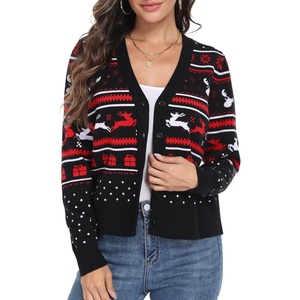 image:imagePrinStory Womens Ugly Christmas Cardigan Sweaters Long Sleeve Button Down Open Front Casual Warm Funny Knit Sweater S2XL07fp Black Red White Elk