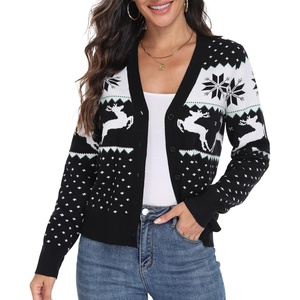 image:imagePrinStory Womens Ugly Christmas Cardigan Sweaters Long Sleeve Button Down Open Front Casual Warm Funny Knit Sweater S2XL08fp Black Snowflake Elk