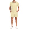 image:imagePrinStory Mens Summer Track Suits Waffle Knit Polo Shirt and Shorts Set Casual 2 Pieces Outfits with PocketsBeige