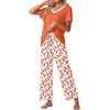 image:imagePrinStory Pajamas for Women Set Soft Pjs 2 Piece Pajama Sets Casual Pj Short Sleeve Lounge set with PocketsWh Orange Feather
