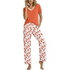 image:imagePrinStory Pajamas for Women Set Soft Pjs 2 Piece Pajama Sets Casual Pj Short Sleeve Lounge set with PocketsWh Orange Feather