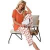 image:imagePrinStory Pajamas for Women Set Soft Pjs 2 Piece Pajama Sets Casual Pj Short Sleeve Lounge set with PocketsWh Orange Feather