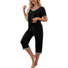 image:imagePrinStory Womens Pajama Set Short Sleeve Shirt and Capri Pants Sleepwear Pjs Sets with PocketsBlack