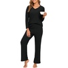 image:imagePrinStory Womens Pajama Sets Long Sleeve Lounge Set 2 Piece Pajamas Fall Winter Pjs for Woman Loungewear with PocketsBlack
