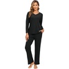 image:imagePrinStory Womens Pajama Sets Long Sleeve Lounge Set 2 Piece Pajamas Fall Winter Pjs for Woman Loungewear with PocketsBlack
