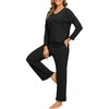 image:imagePrinStory Womens Pajama Sets Long Sleeve Lounge Set 2 Piece Pajamas Fall Winter Pjs for Woman Loungewear with PocketsBlack