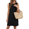 image:imagePrinStory Womens Sleeveless Round Neck Casual Shift Dress S2XL  Vacation ALine Mini Sundress with Side Pockets Palm Floral Ombre et Loose Fit for Beach Picnic Casual amp DailyBlack