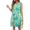 image:imagePrinStory Womens Sleeveless Round Neck Casual Shift Dress S2XL  Vacation ALine Mini Sundress with Side Pockets Palm Floral Ombre et Loose Fit for Beach Picnic Casual amp DailyTeal Turtle Seaweed