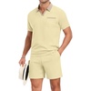 image:imagePrinStory Mens Summer Track Suits Waffle Knit Polo Shirt and Shorts Set Casual 2 Pieces Outfits with PocketsBeige