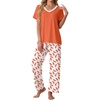 image:imagePrinStory Pajamas for Women Set Soft Pjs 2 Piece Pajama Sets Casual Pj Short Sleeve Lounge set with PocketsWh Orange Feather