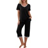 image:imagePrinStory Womens Pajama Set Short Sleeve Shirt and Capri Pants Sleepwear Pjs Sets with PocketsBlack