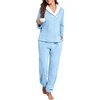 image:imagePrinStory Womens Pajamas Winter Soft Fluffy Pajama Set Fuzzy Warm Pjs Flannel 2 Piece Plush Sleepwear Lounge SetsBlue