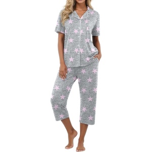 image:imagePrinStory Capri Pajamas for Womens Button Down Pjs Short Sleeve Comfy Lounge Set 2 Piece Pj Sets with PocketsFppink Star