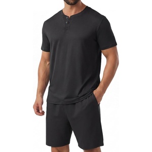 image:imagePrinStory Mens Pajamas Set 2026 Summer Pajama Sets Soft 2 Piece Pjs Set Sleepwear with PocketsBlack
